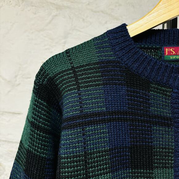 Jos. A Bank Wool Cardigan Sweater Plaid Gold Buttons Old Money Vintage 90s - Picture 2 of 7